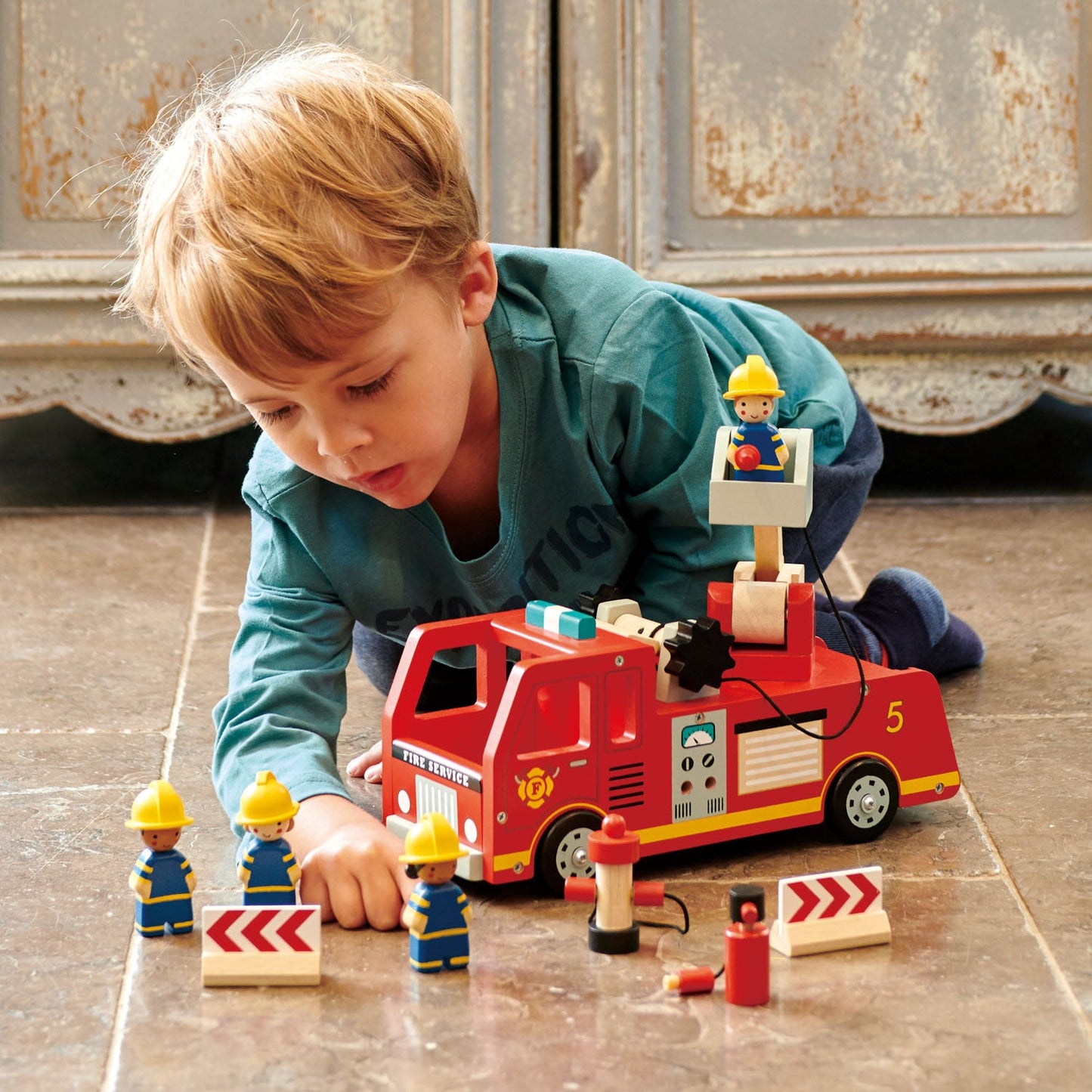 Wooden Fire Engine Toy with Firefighters | Tender Leaf Toys | Mucky Wolf
