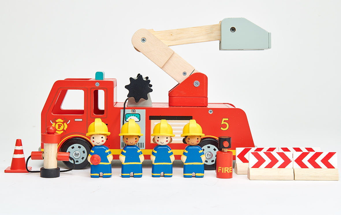 Wooden Fire Engine Toy with Firefighters | Tender Leaf Toys | Mucky Wolf