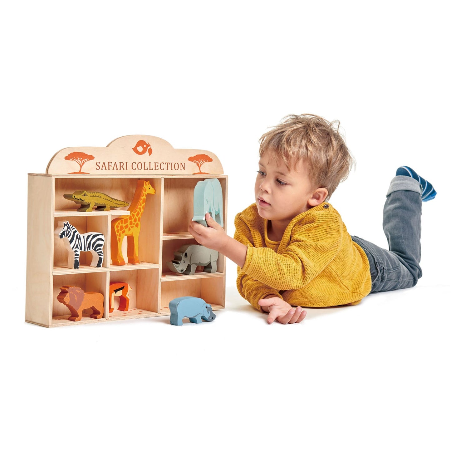 8 Safari Animals Wooden Shelf Set | Tender Leaf Toys | Mucky Wolf