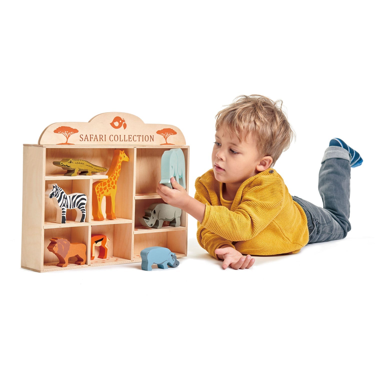 8 Safari Animals Wooden Shelf Set | Tender Leaf Toys | Mucky Wolf