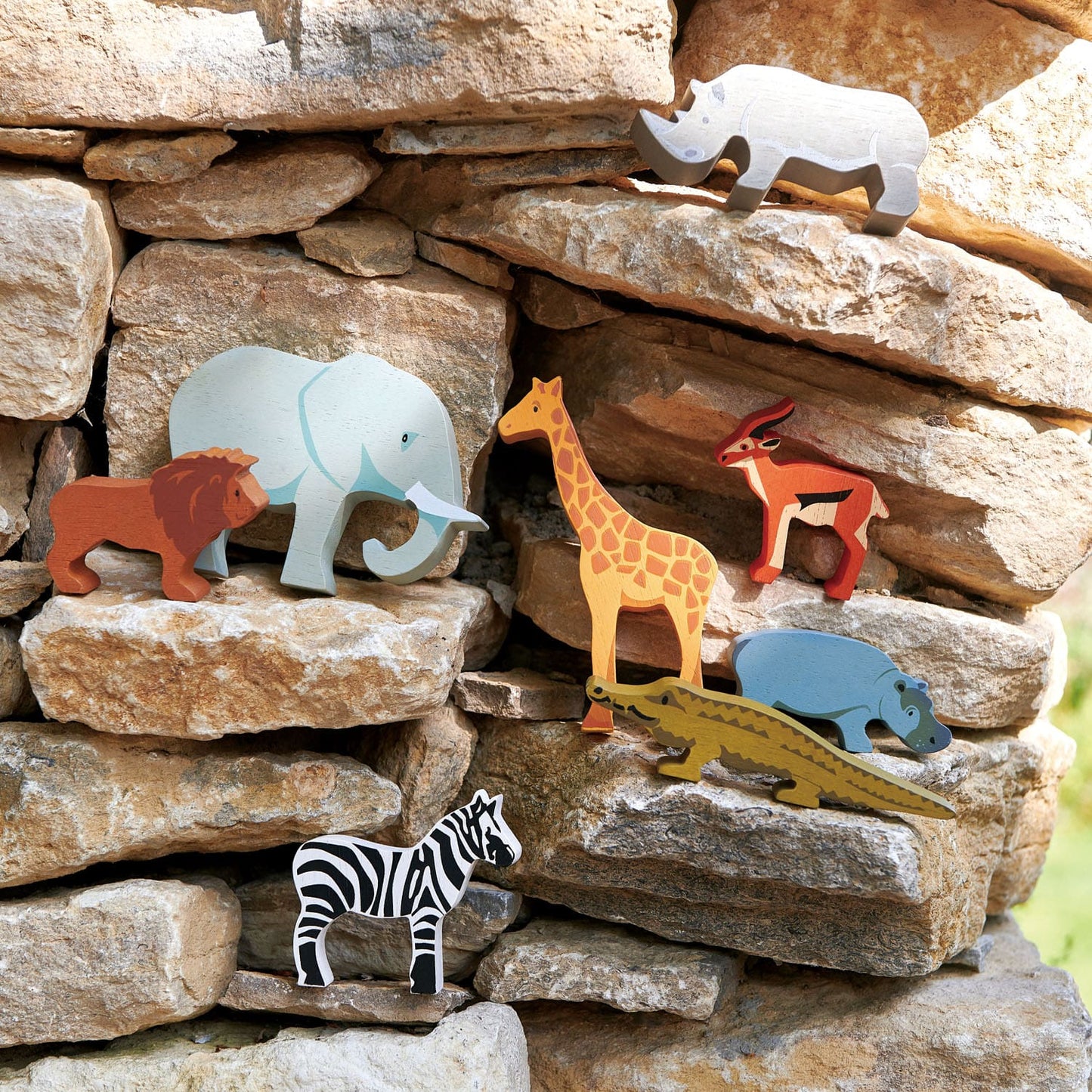 8 Safari Animals Wooden Shelf Set | Tender Leaf Toys | Mucky Wolf
