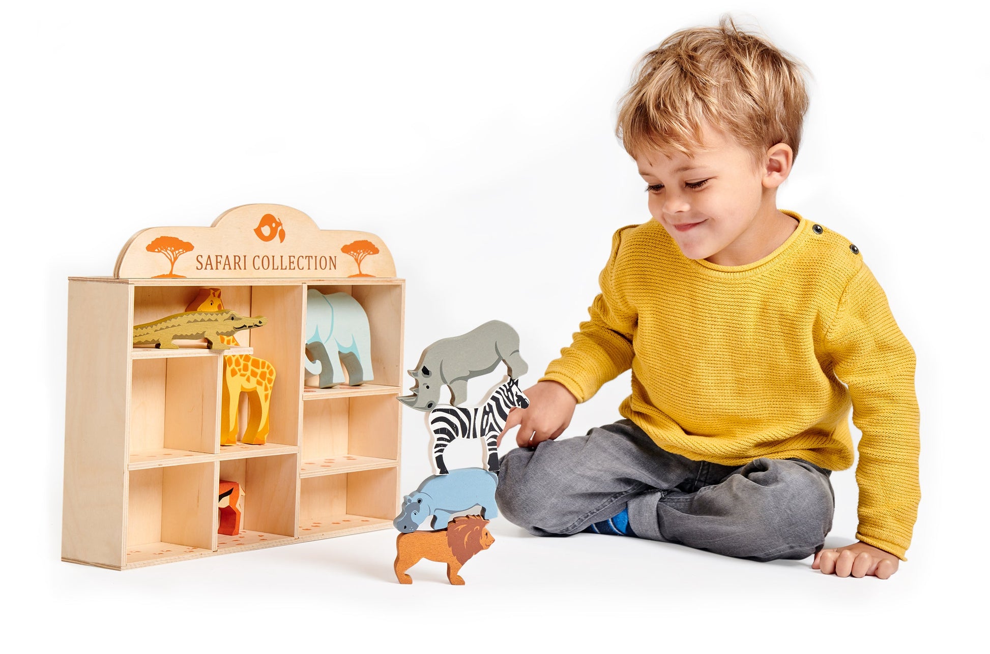 8 Safari Animals Wooden Shelf Set | Tender Leaf Toys | Mucky Wolf