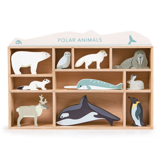 Wooden Polar Toy Animals With Display Shelf Unit - Tender Leaf Toys