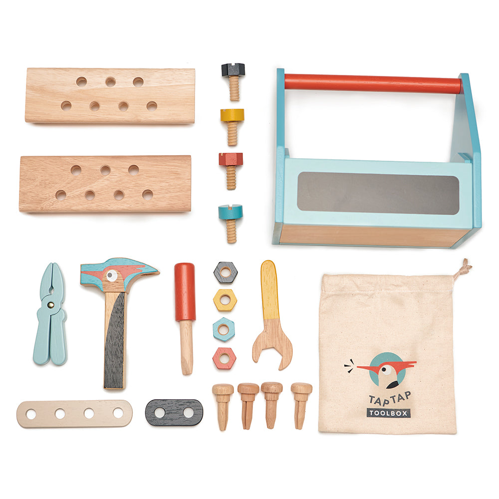 Tender Leaf Toys Tip Tap Toolbox – Wooden Tool Set for Kids | Mucky Wolf