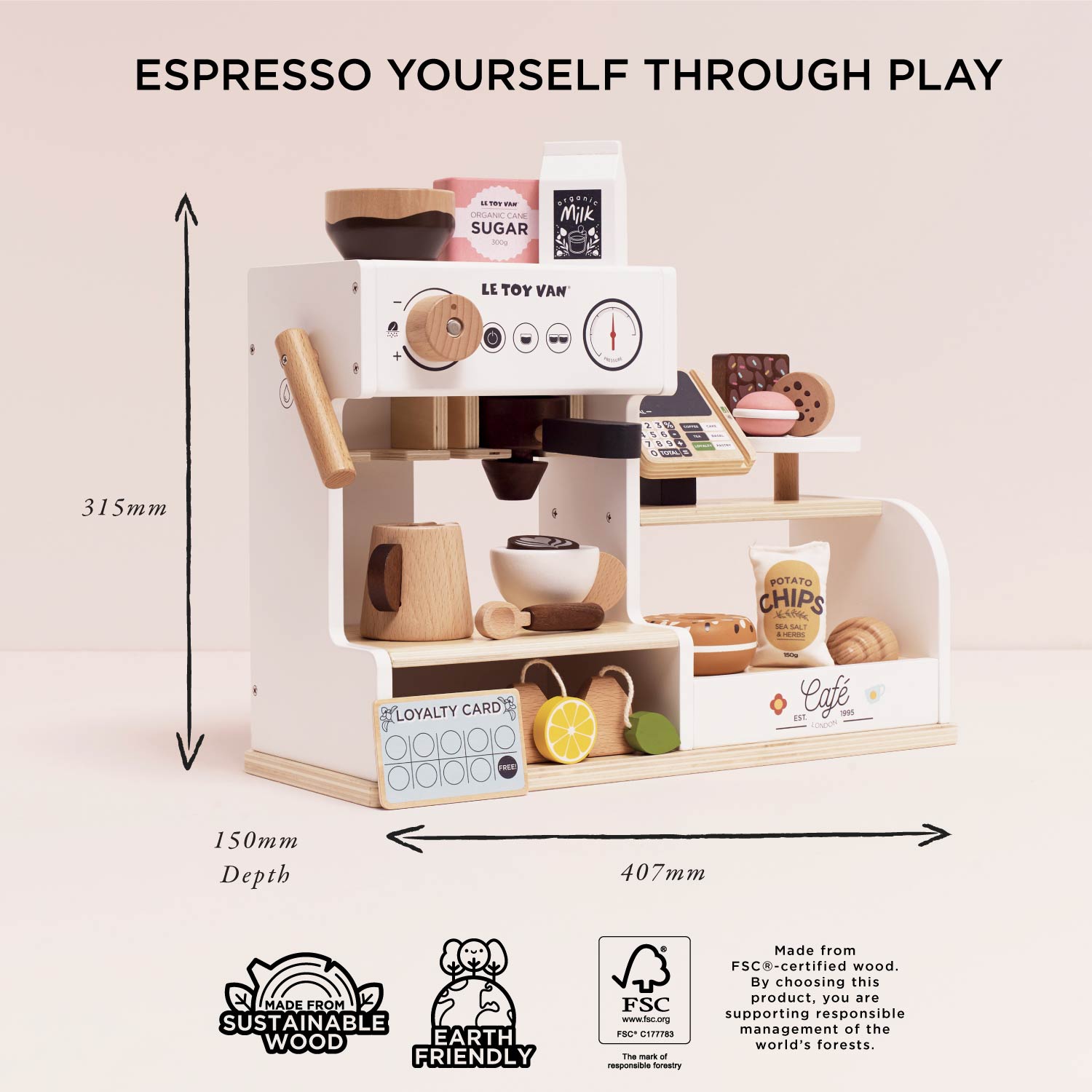 Wooden Barista Café Shop | Pretend Play Coffee Shop | Le Toy Van | Mucky Wolf
