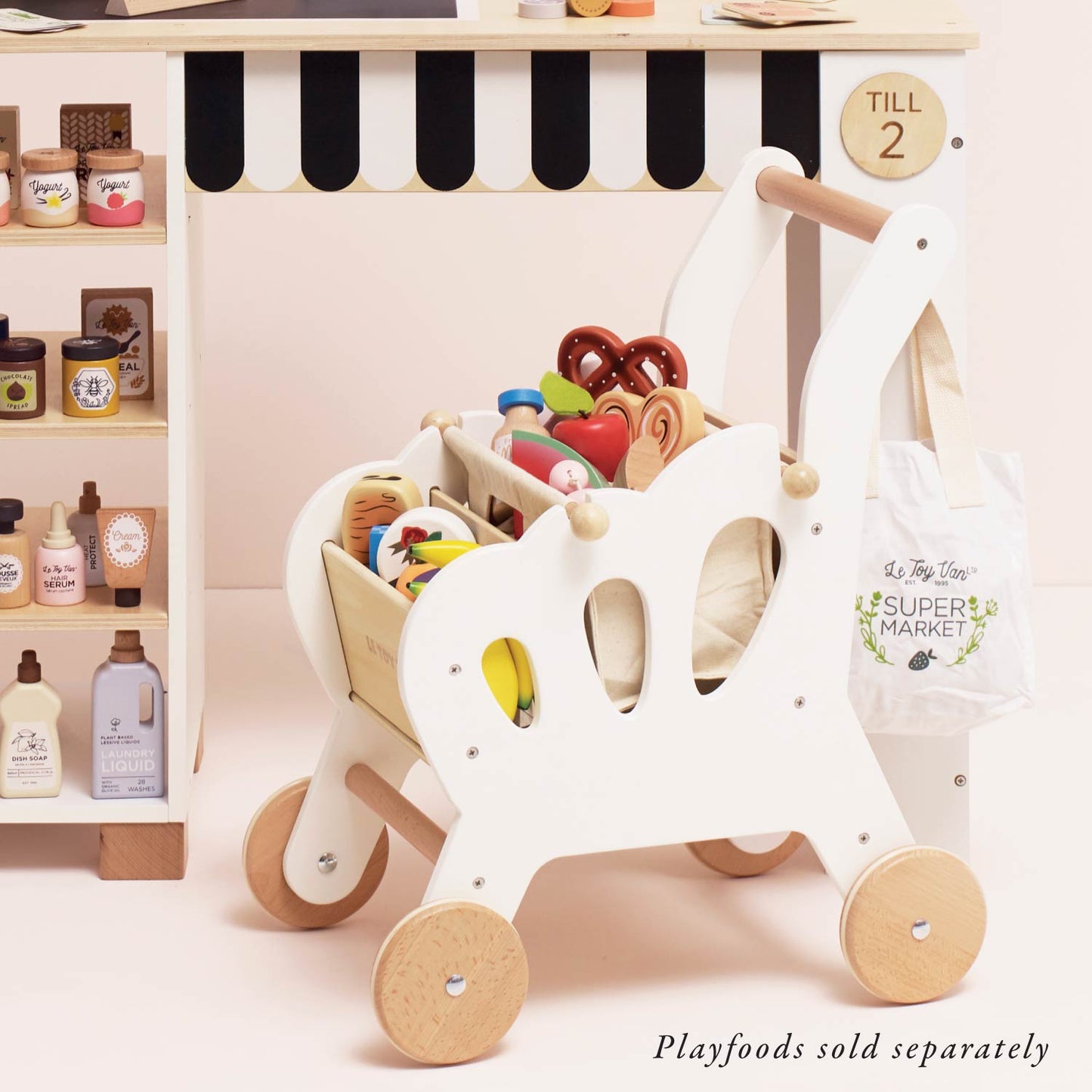 Shopping Trolley & Bag - Wooden Grocery Cart | Le Toy Van