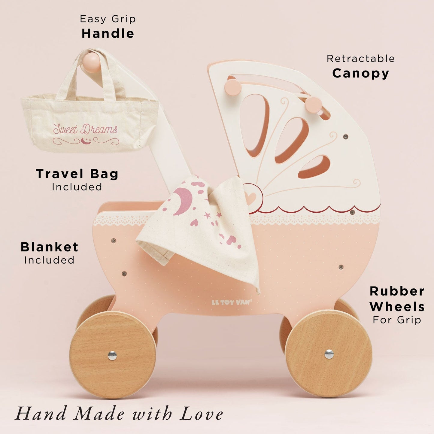 Retro Wooden Doll Pram