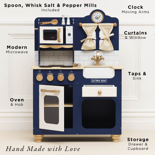 Wooden Play Kitchen Dark Blue | Premium Pretend Play | Le Toy Van