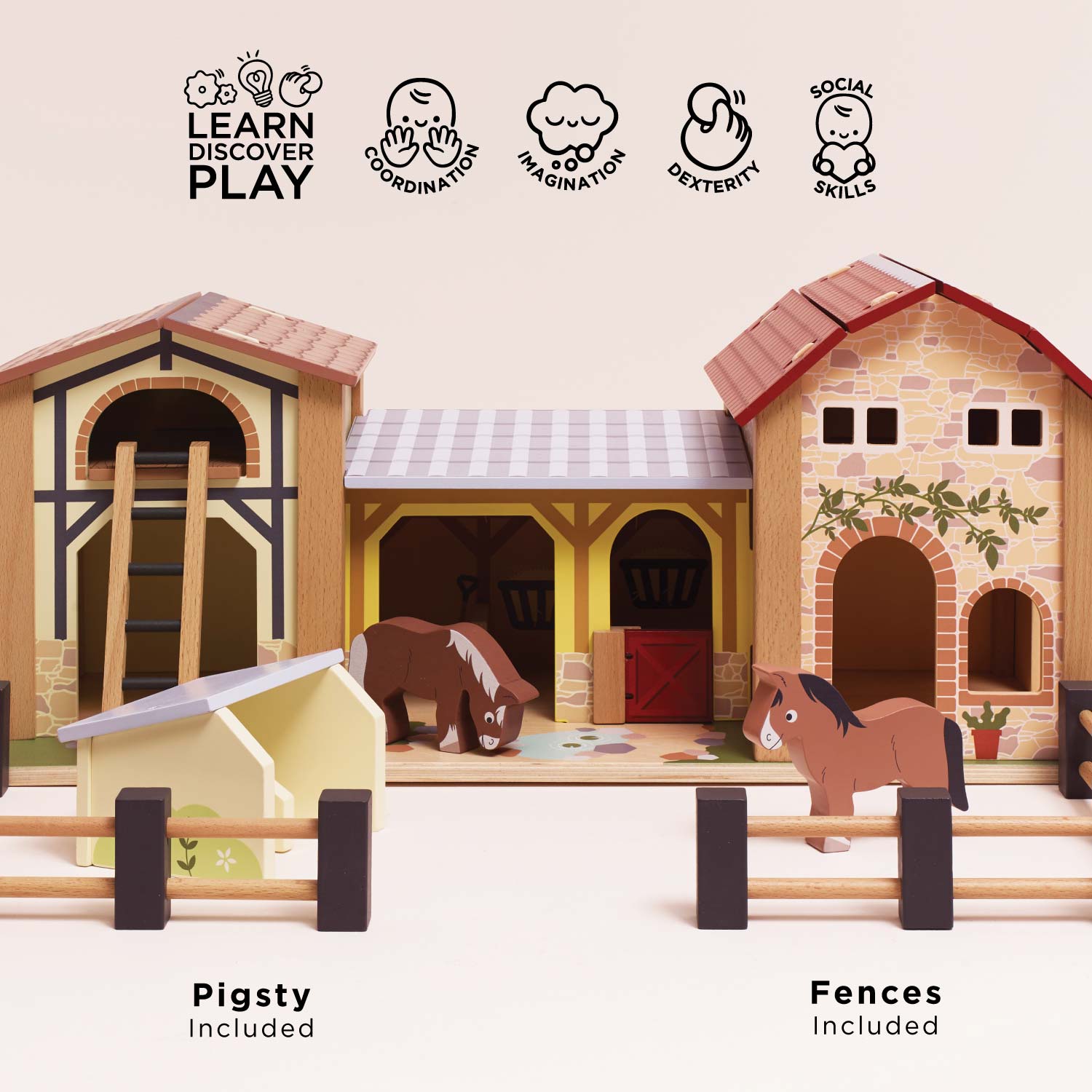 Wooden Farmyard Stables Playset | FSC Certified Farm Toy for Ages 3+