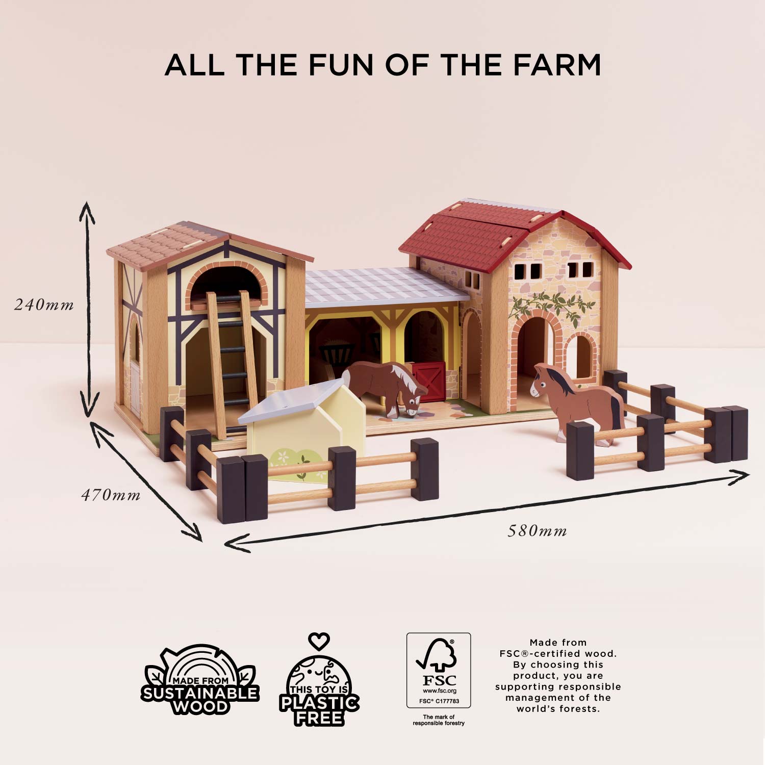 Wooden Farmyard Stables Playset | FSC Certified Farm Toy for Ages 3+