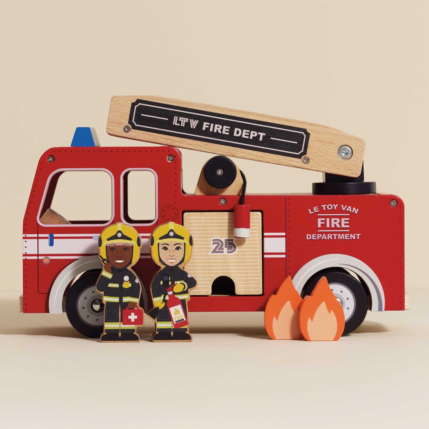 Wooden Fire Engine Toy with Figures for Toddlers