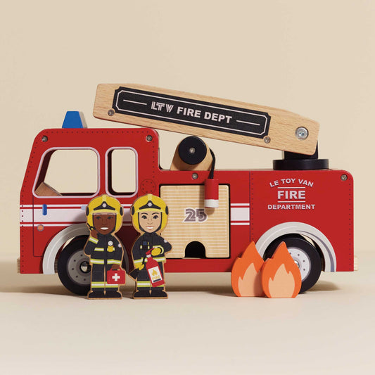 Wooden Fire Engine Toy with Figures for Toddlers
