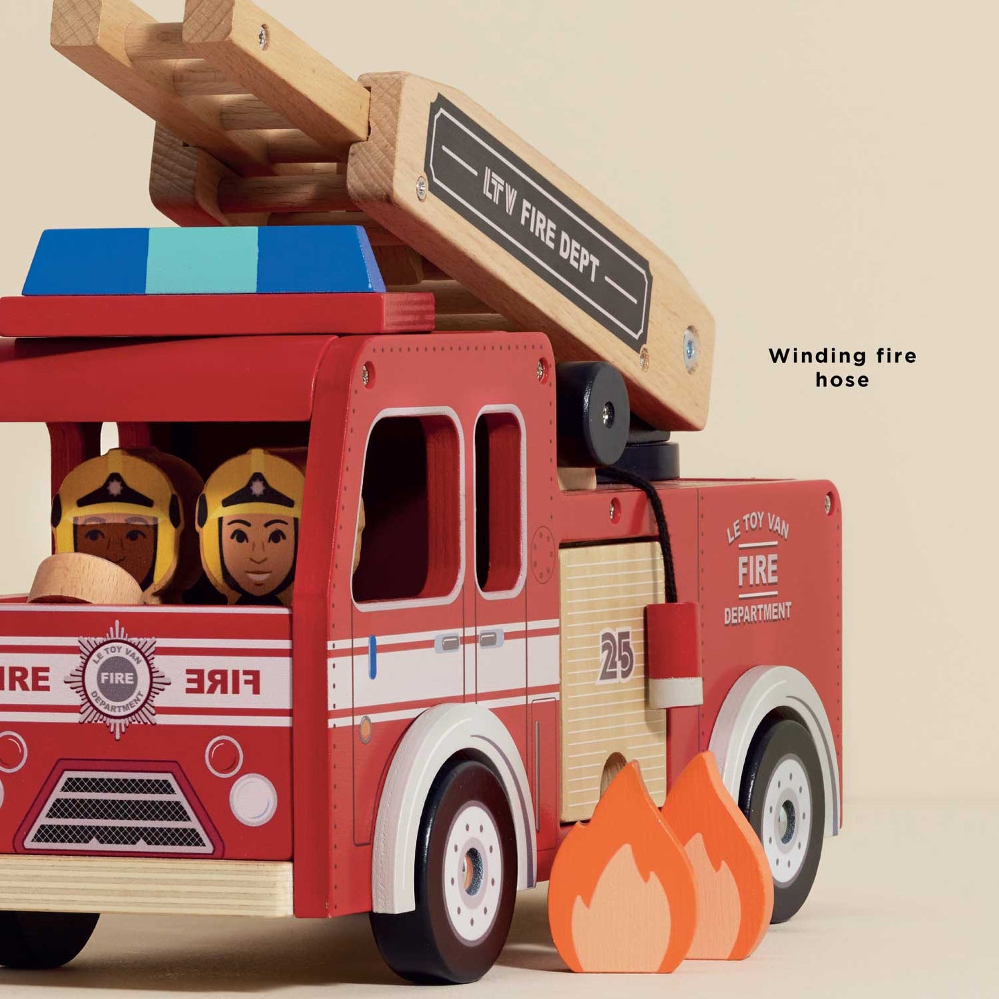 Wooden Fire Engine Toy with Figures for Toddlers
