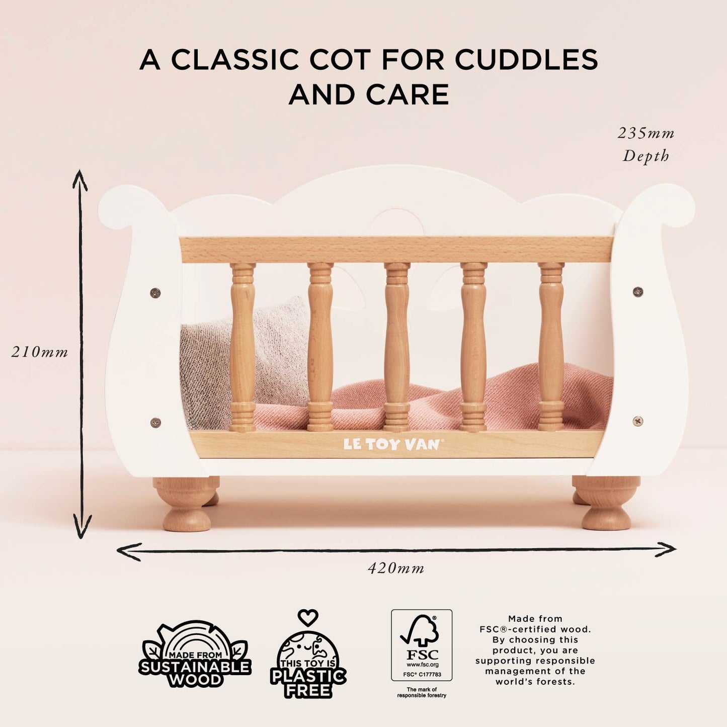 Dolls Wooden Cot - Premium Pretend Play Furniture | Le Toy Van