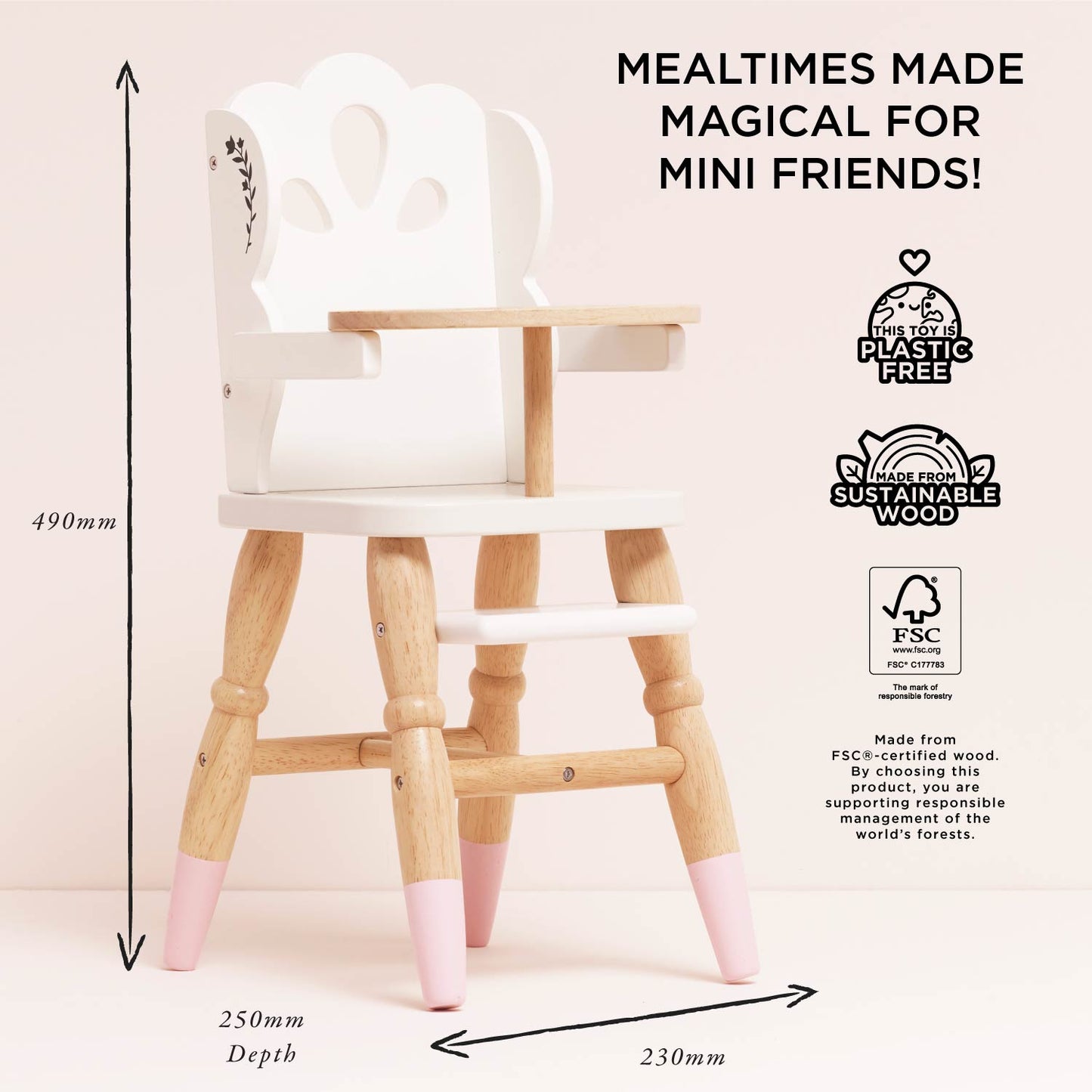 Wooden Dolls High Chair | Pretend Play Doll Accessory | Le Toy Van | Mucky Wolf