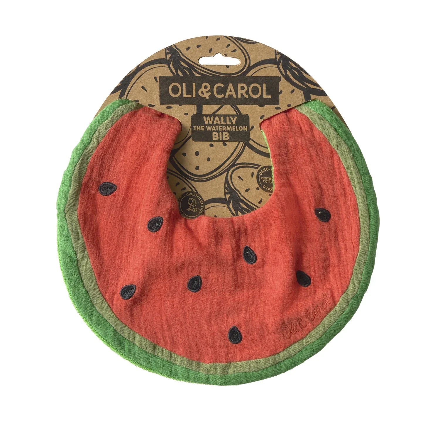 Organic Cotton Baby Feeding Bib | Wally the Watermelon | Oli & Carol