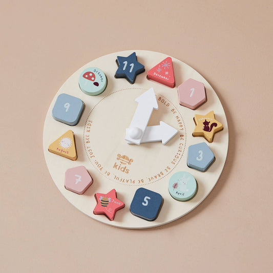 Just Bee Kids Wooden Puzzle Clock – Montessori-Inspired Shape Sorter &amp; Learning Toy (12 Months+)