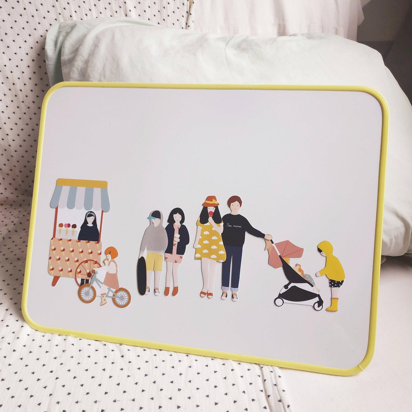 Yellow magnetic board for magnets toddler playroom 