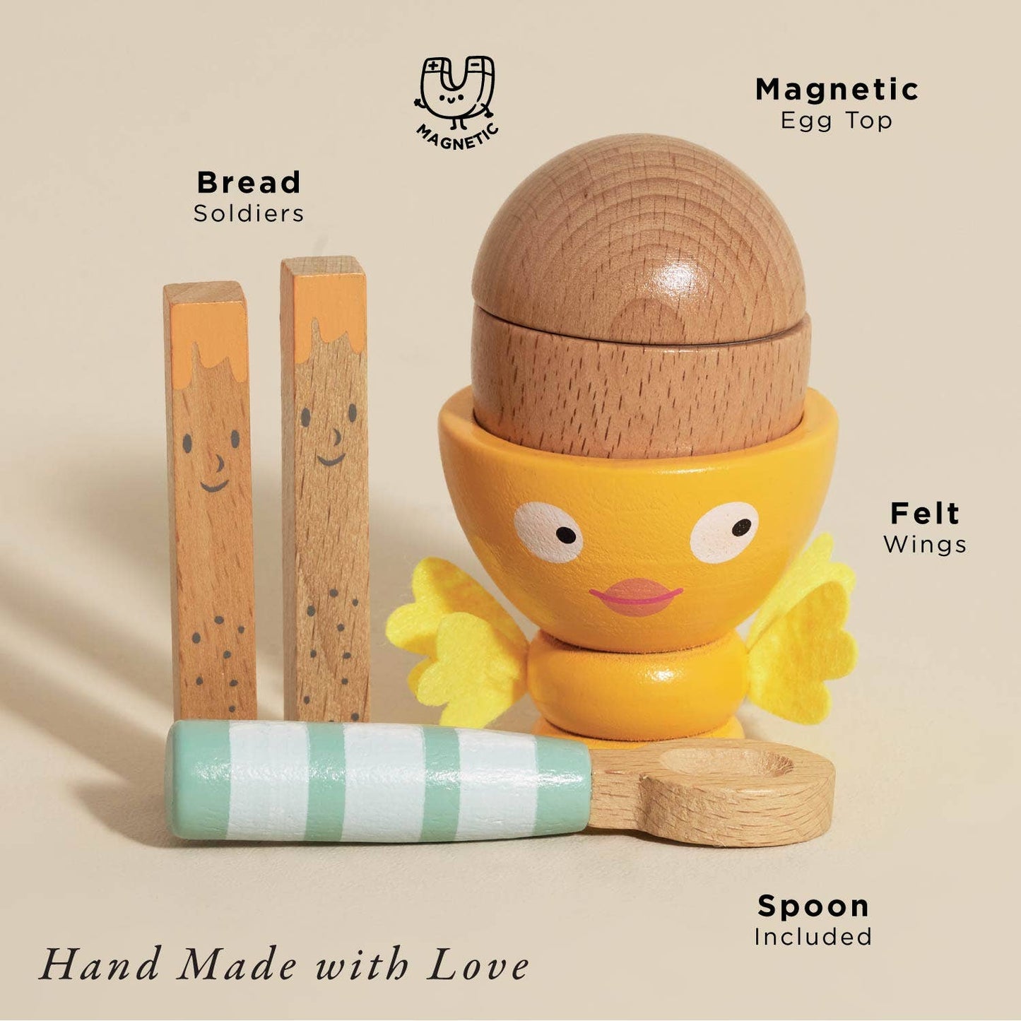 Wooden Egg Cup & Soldiers Pretend Play Set