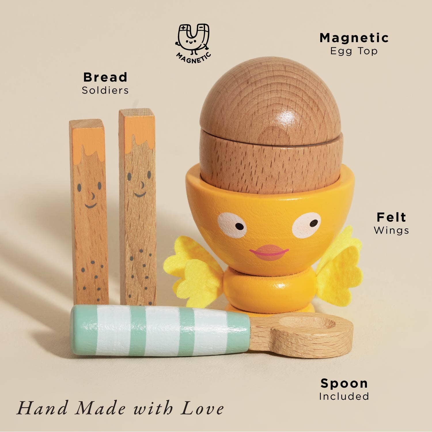 Wooden Egg Cup & Soldiers Pretend Play Set