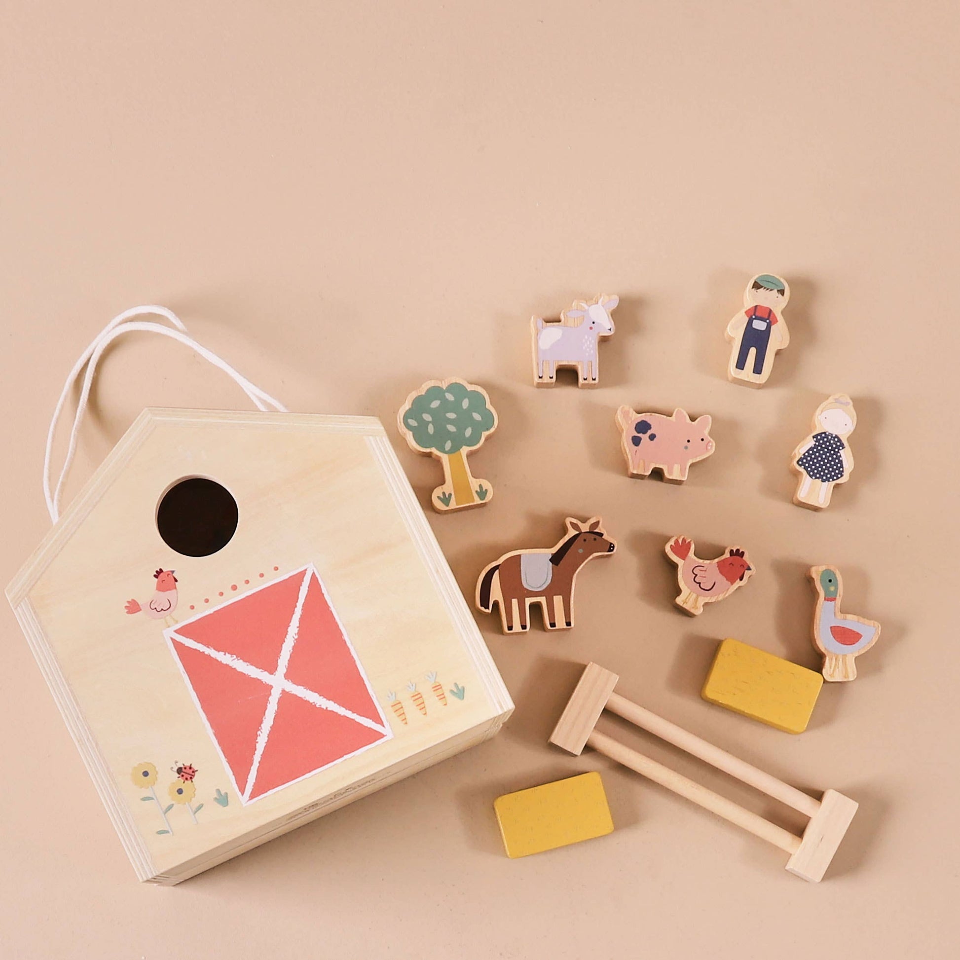 Just Bee Kids Wooden Farm Barn Playset with Characters | Mucky Wolf