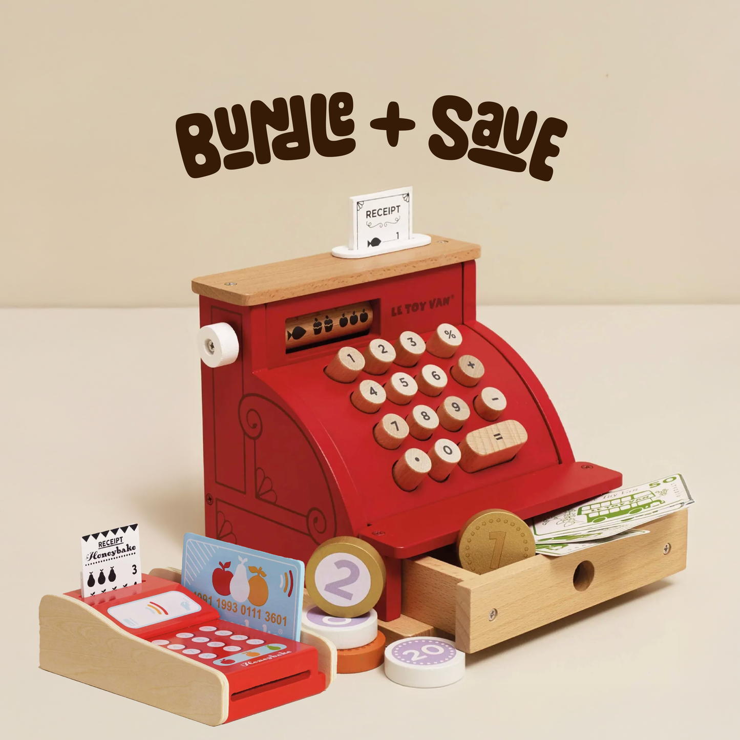 Le Toy Van Card Machine and Wooden till bundle role play set