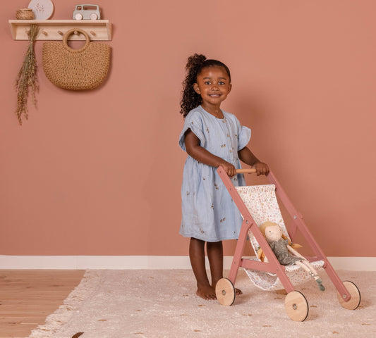 Little Dutch Wooden Dolls Stroller - Flowers &amp; Butterflies