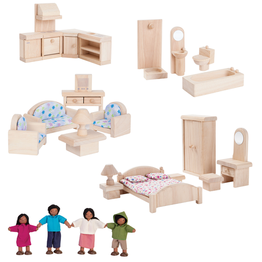 PlanToys Doll House Furniture and Doll Family Collection B