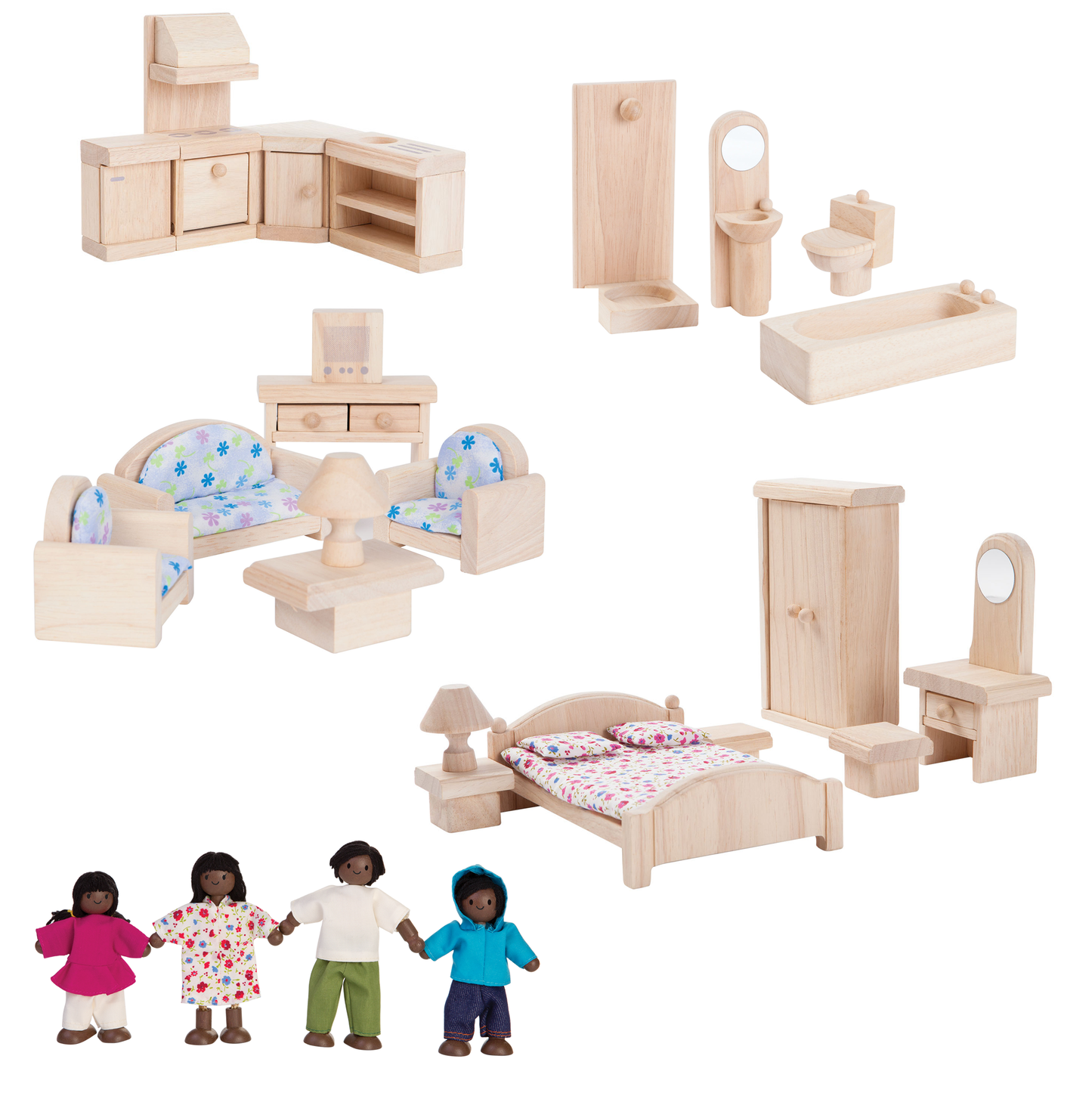 PlanToys Doll House Furniture and Doll Family Collection C