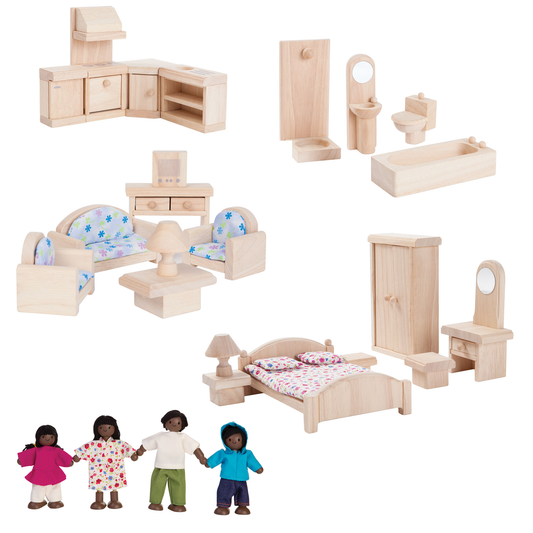 PlanToys Doll House Furniture and Doll Family Collection C