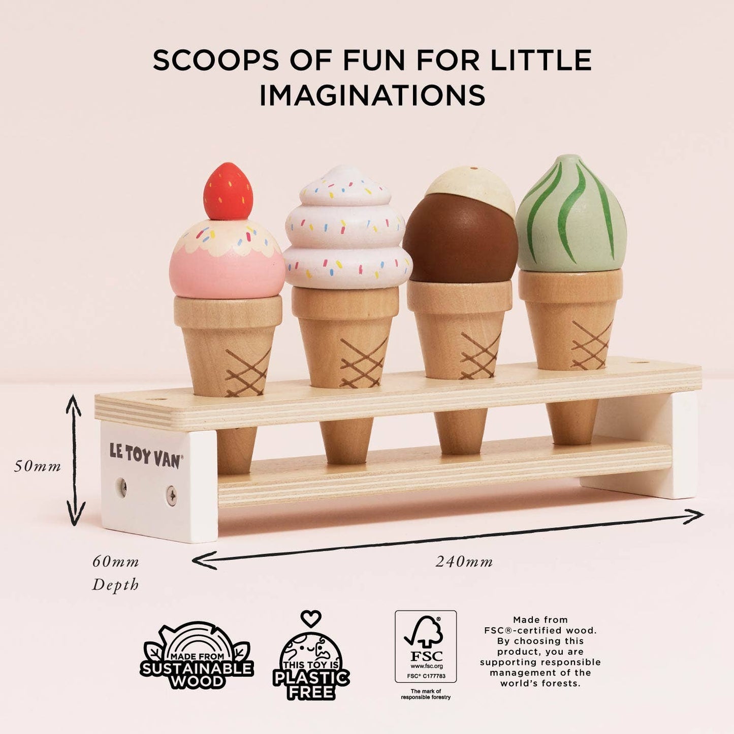 Wooden Ice Cream Cone & Stand Set – FSC® Certified Pretend Play Toy Le Toy Van