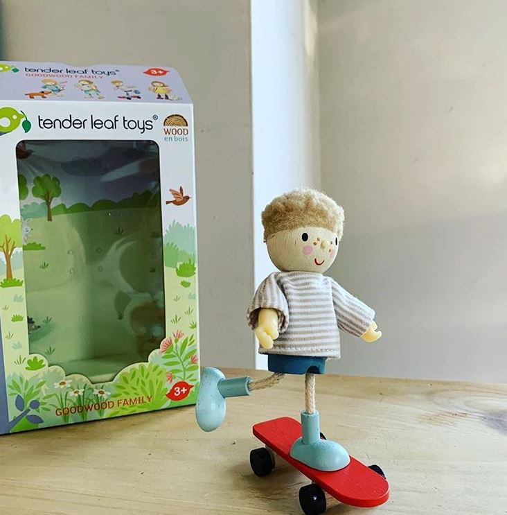 wooden Doll's House Doll - Edward And His Skateboard