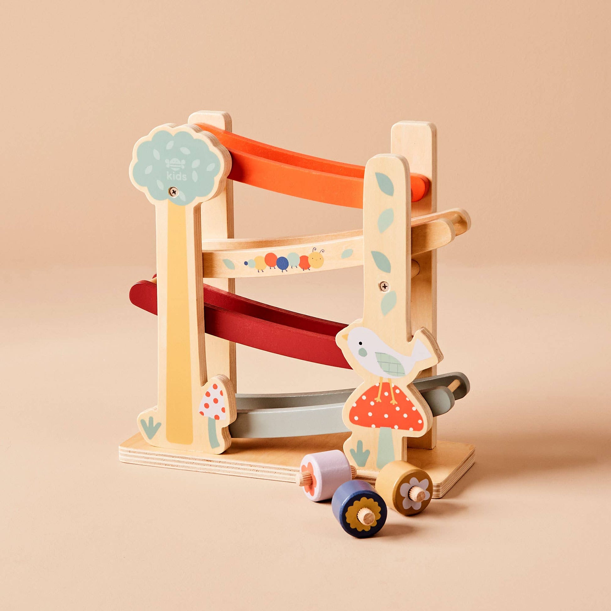Just Bee Kids FSC® Wooden Garden Roller Ramp – Colourful Montessori Toy for Toddlers (12 Months+)