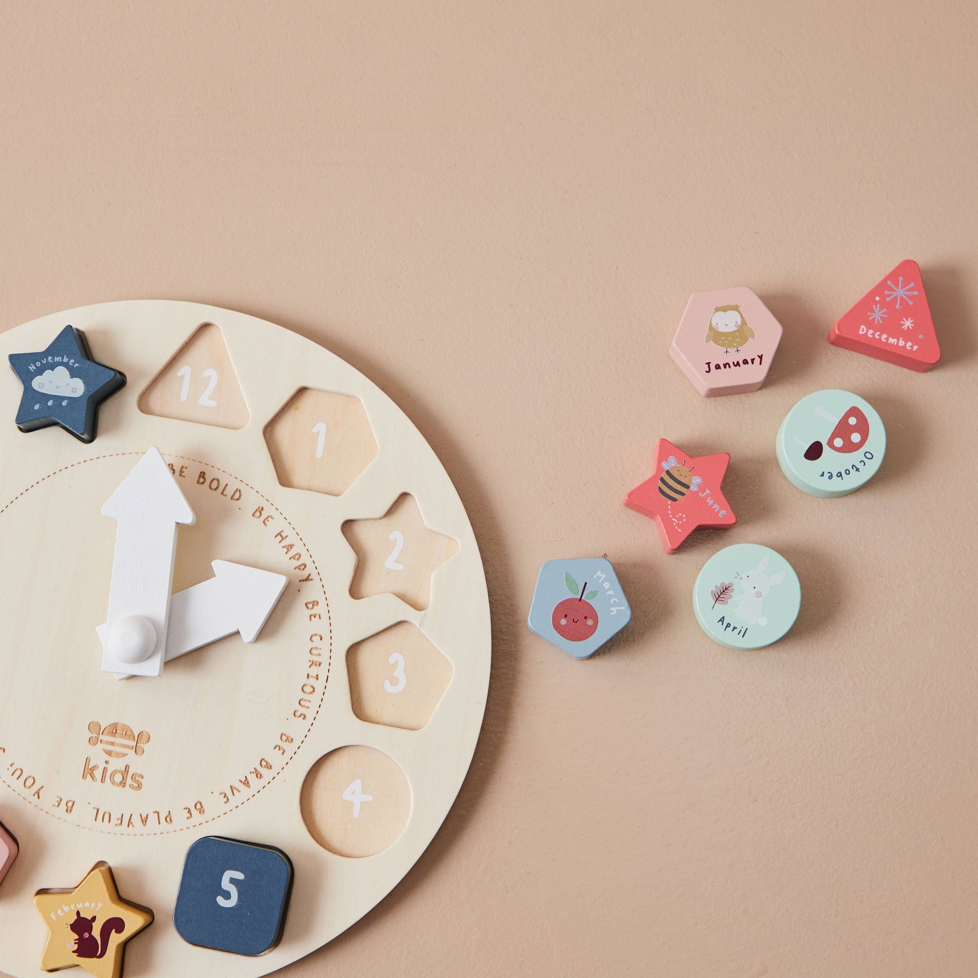 Just Bee Kids Wooden Puzzle Clock – Montessori-Inspired Shape Sorter &amp; Learning Toy (12 Months+)