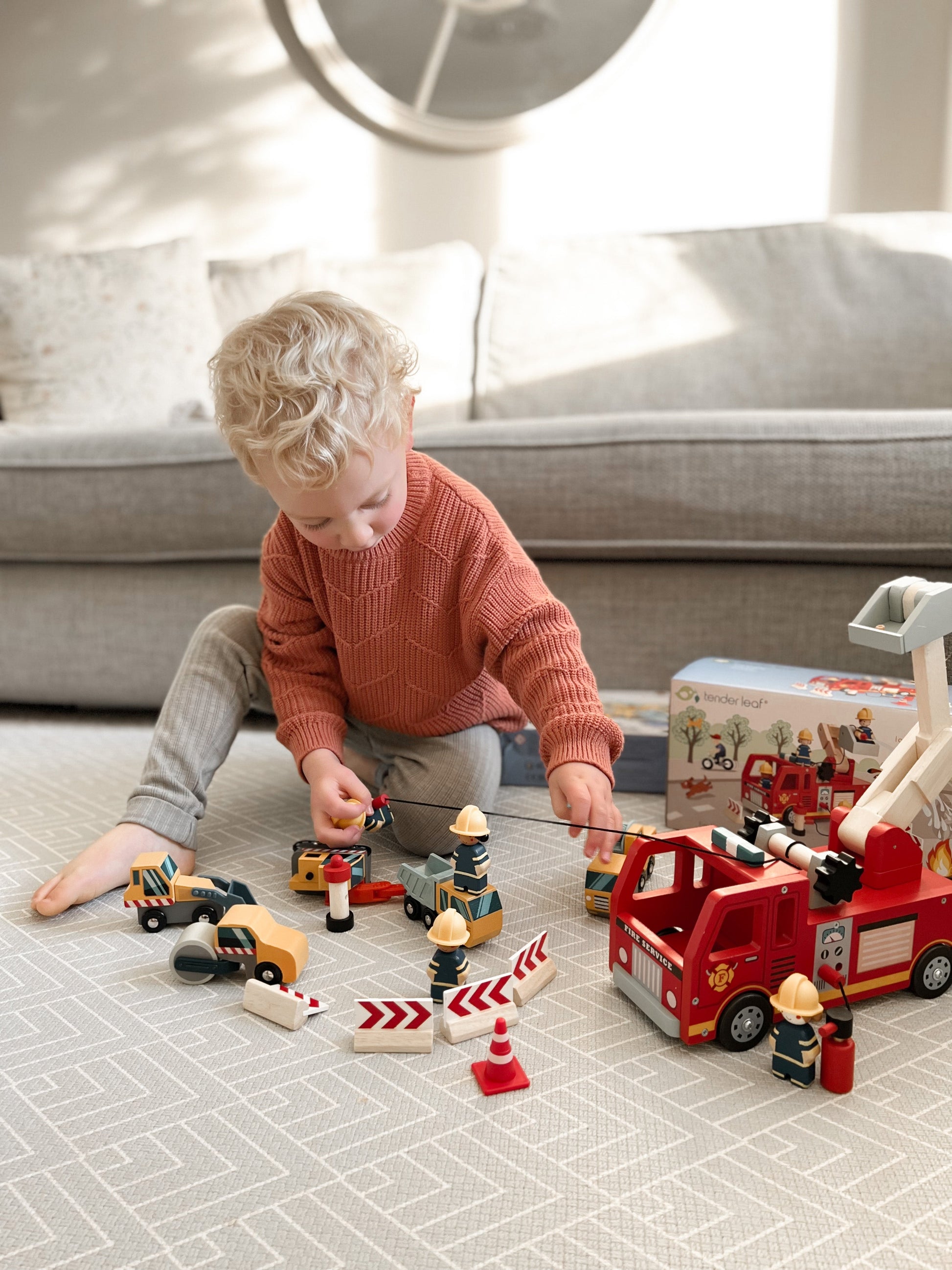 Wooden Fire Engine Toy with Firefighters | Tender Leaf Toys | Mucky Wolf