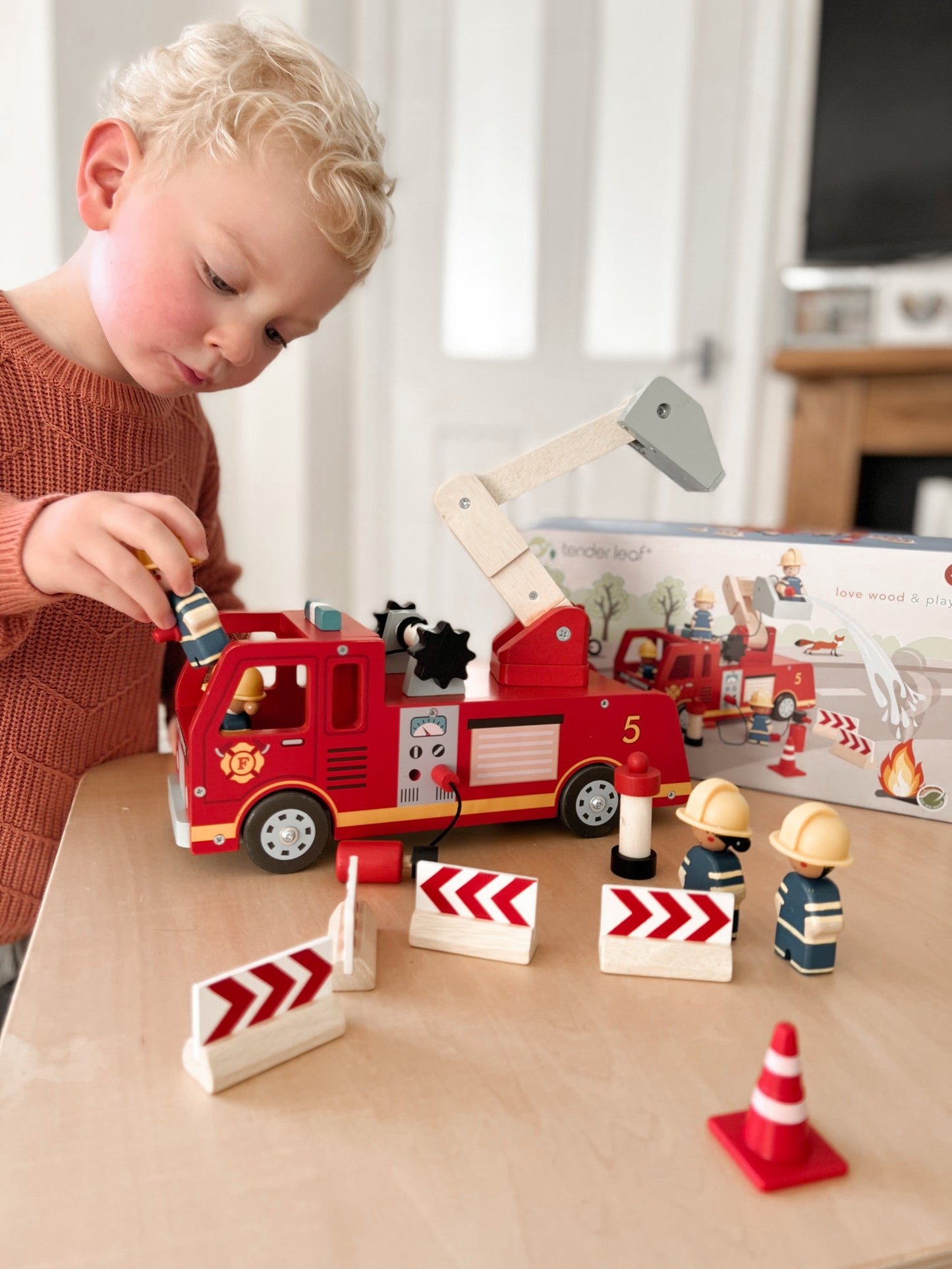 Wooden Fire Engine Toy with Firefighters | Tender Leaf Toys | Mucky Wolf