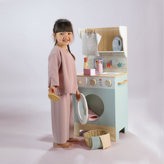 Wooden Laundrette Playset | Pretend Play Washing Machine | Tender Leaf Toys