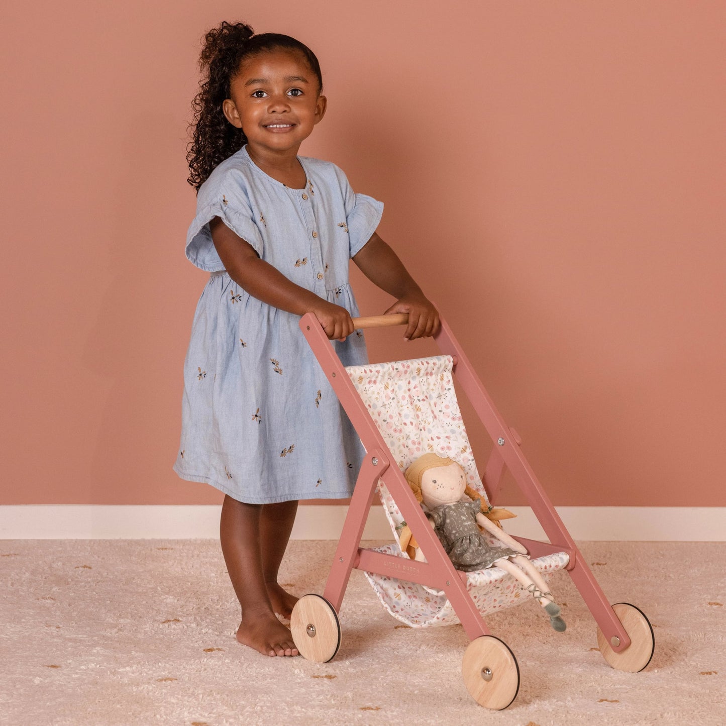 Little Dutch Wooden Dolls Stroller - Flowers &amp; Butterflies