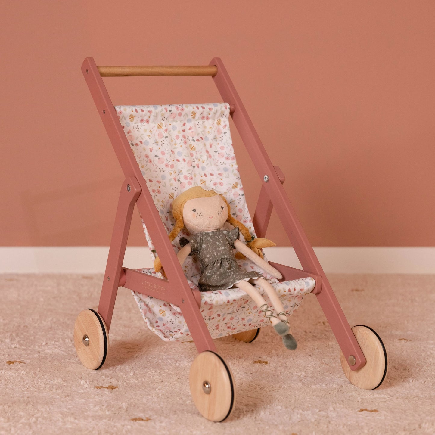 Little Dutch Wooden Dolls Stroller - Flowers &amp; Butterflies