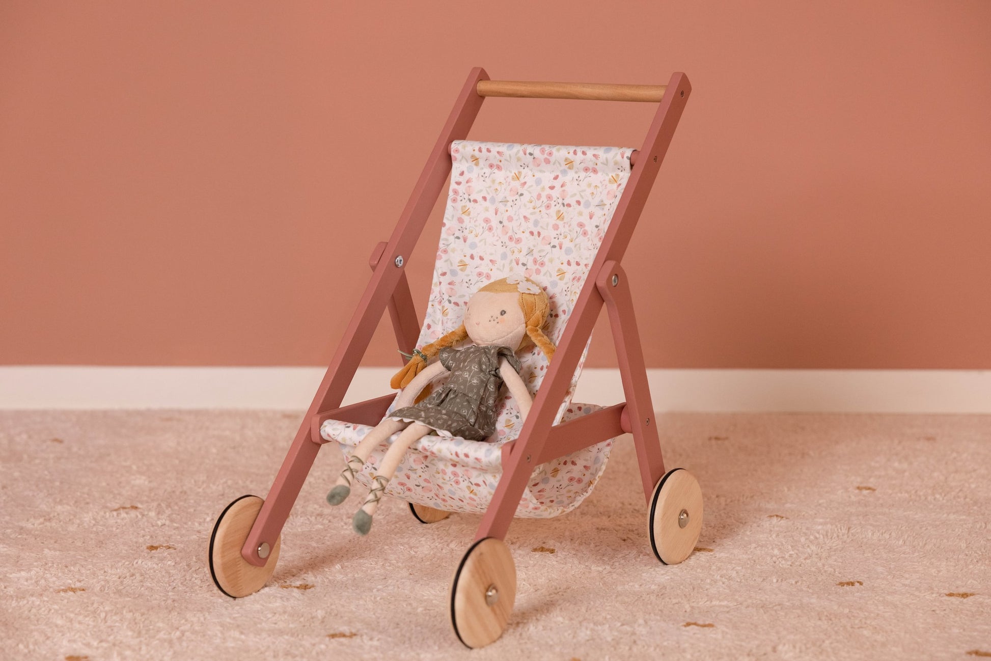 Little Dutch Wooden Dolls Stroller - Flowers &amp; Butterflies