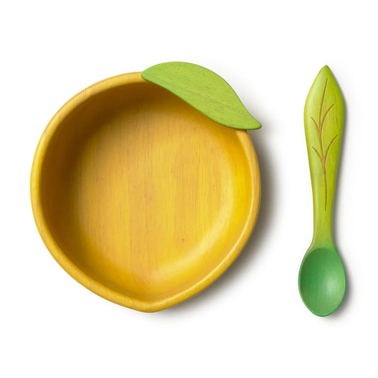 Wooden Baby Bowl & Spoon Set | Lemon Design Weaning Set – Mucky Wolf