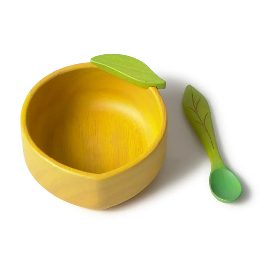 Wooden Baby Bowl & Spoon Set | Lemon Design Weaning Set – Mucky Wolf