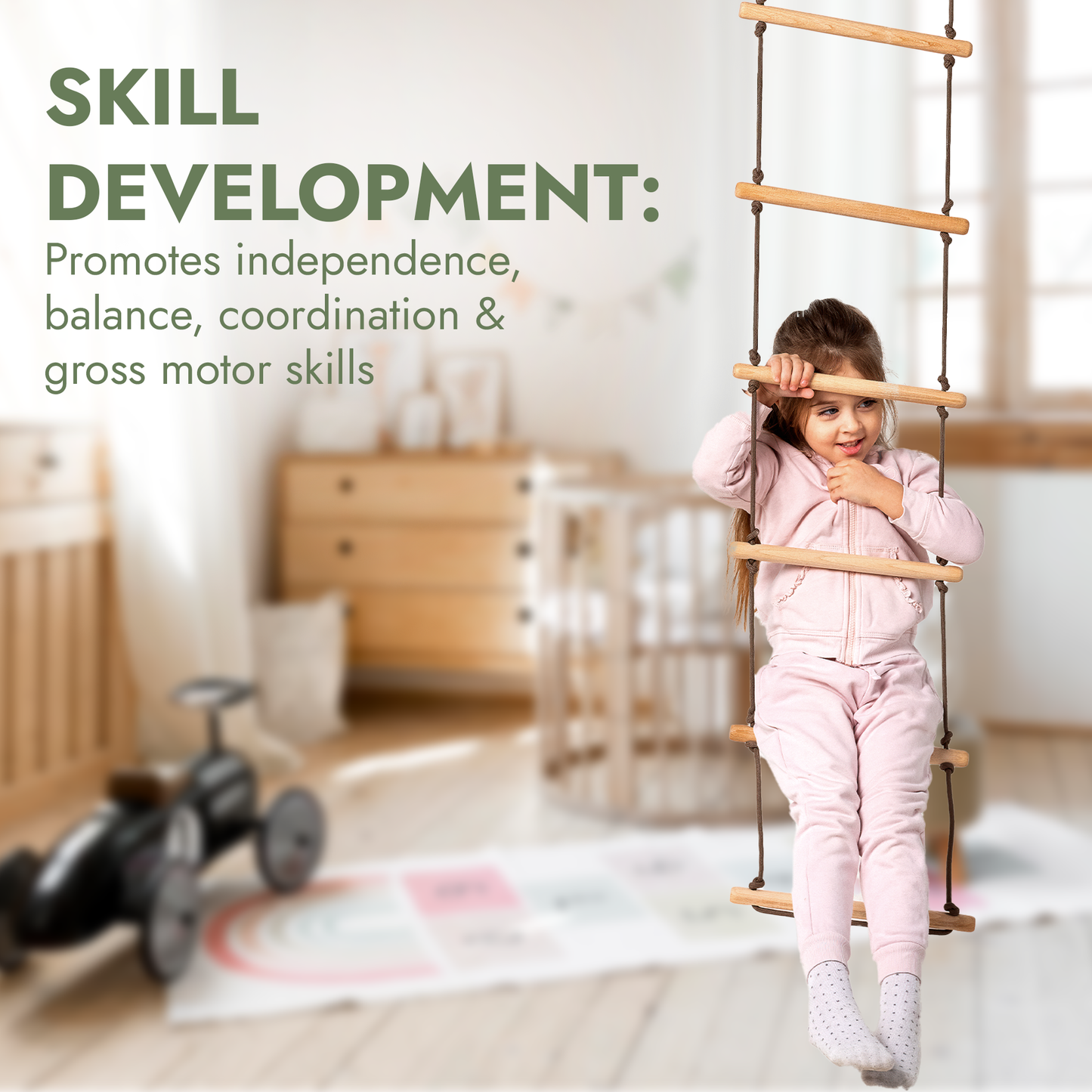 3in1 Swing Set: Disc Rope Swing + Gymnastic Rings + Rope Ladder