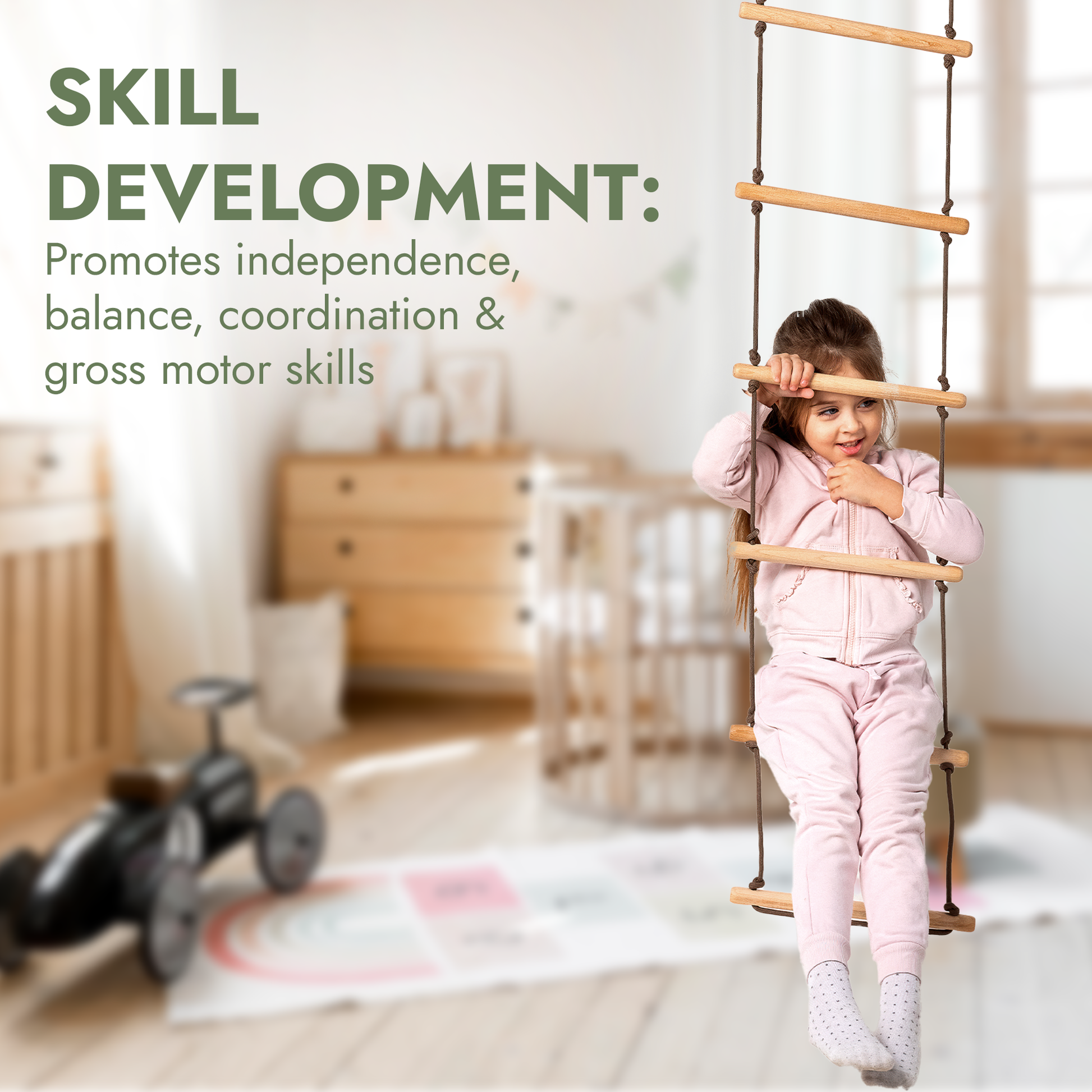 3in1 Swing Set: Disc Rope Swing + Gymnastic Rings + Rope Ladder