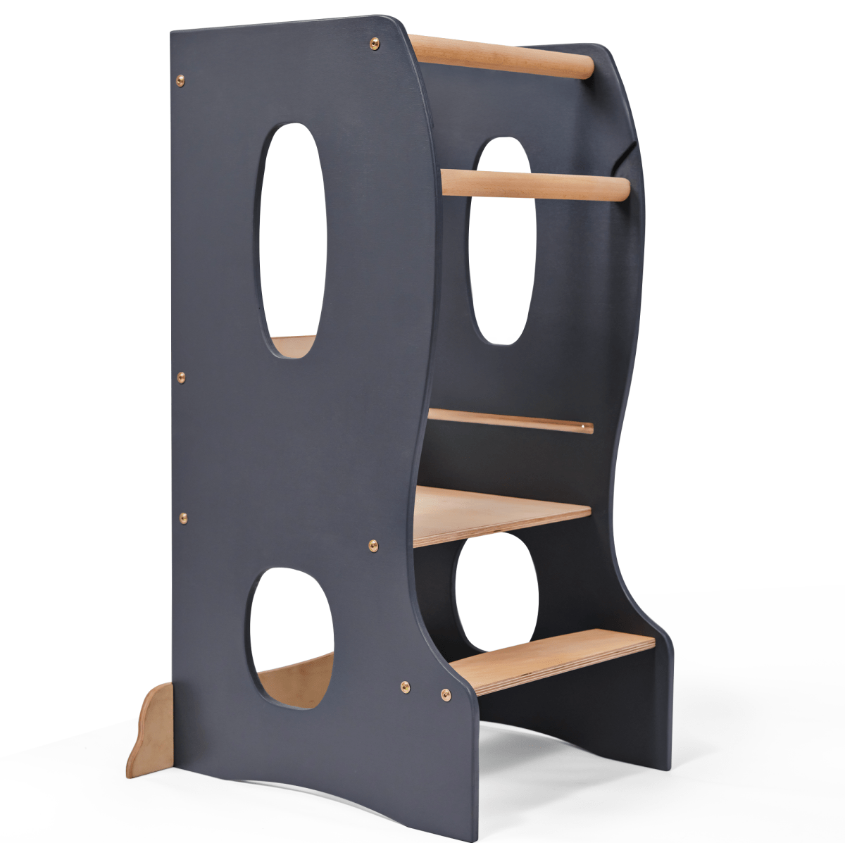Stable Montessori Tower – Wooden Growing Chair With Cut-Out Handles – Grey