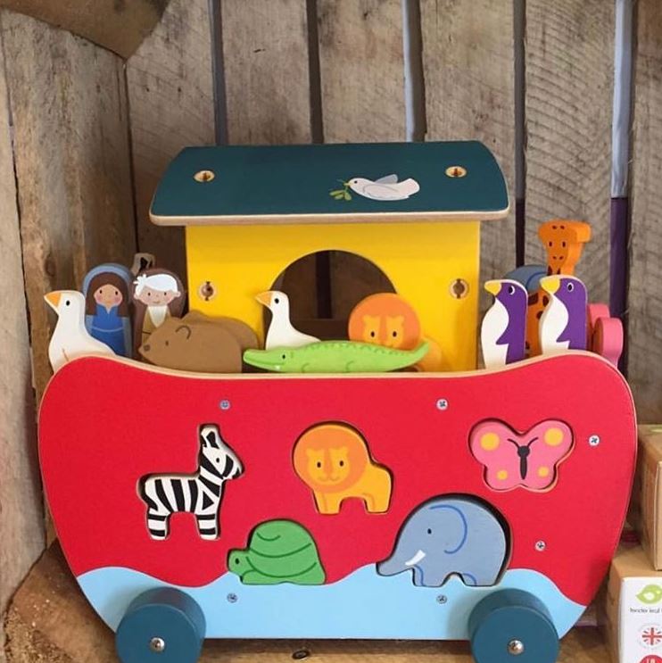 Noah's Ark Shape Sorter on Wheels | Wooden Animal Toy | Tender Leaf Toys