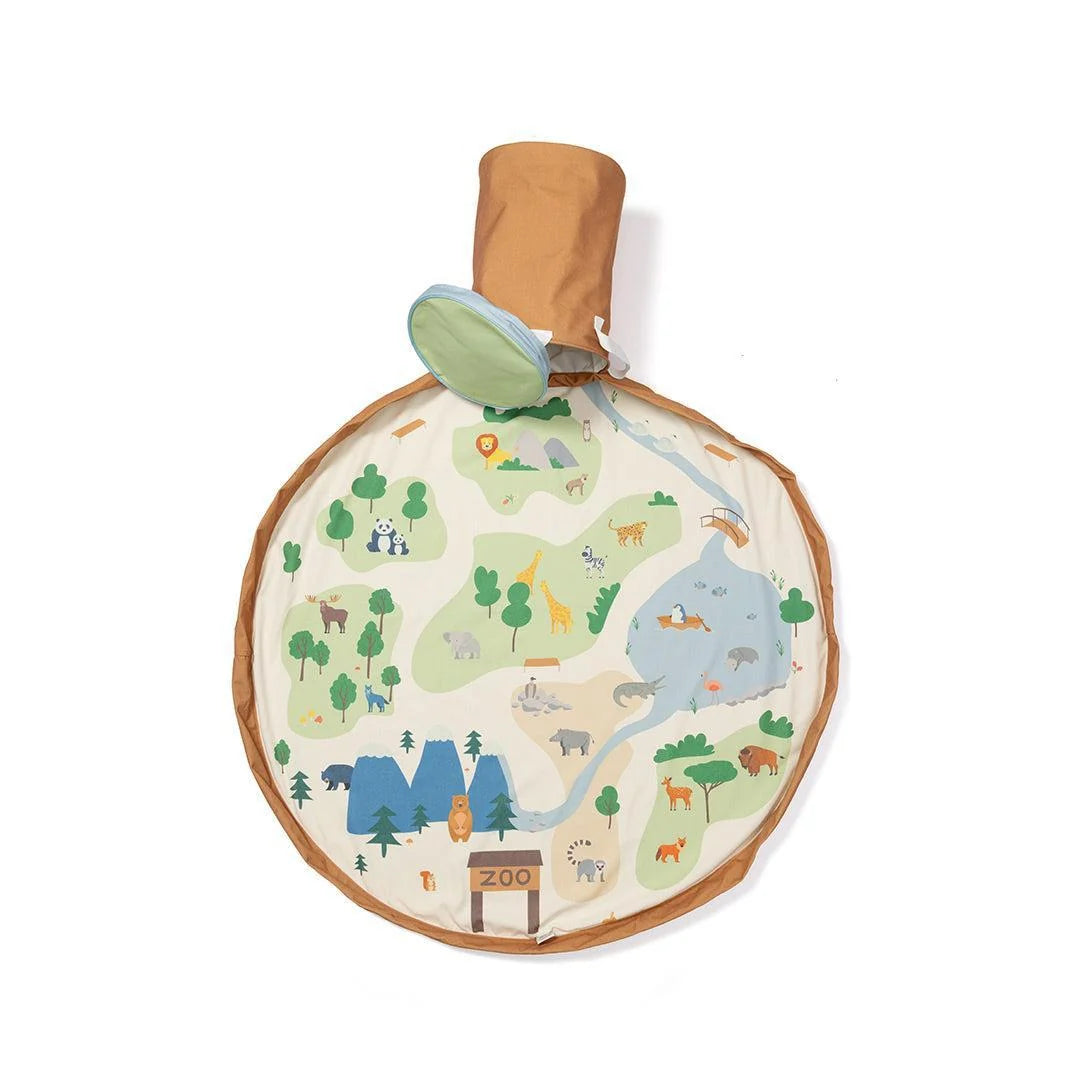 Playmat + Toy Storage Bucket - Zoo Pattern