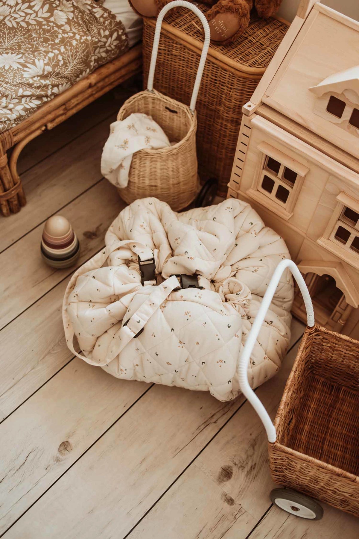 Moon Print Soft Circle Organic Baby Playmat & Storage Bag - Noomad by Play & Go