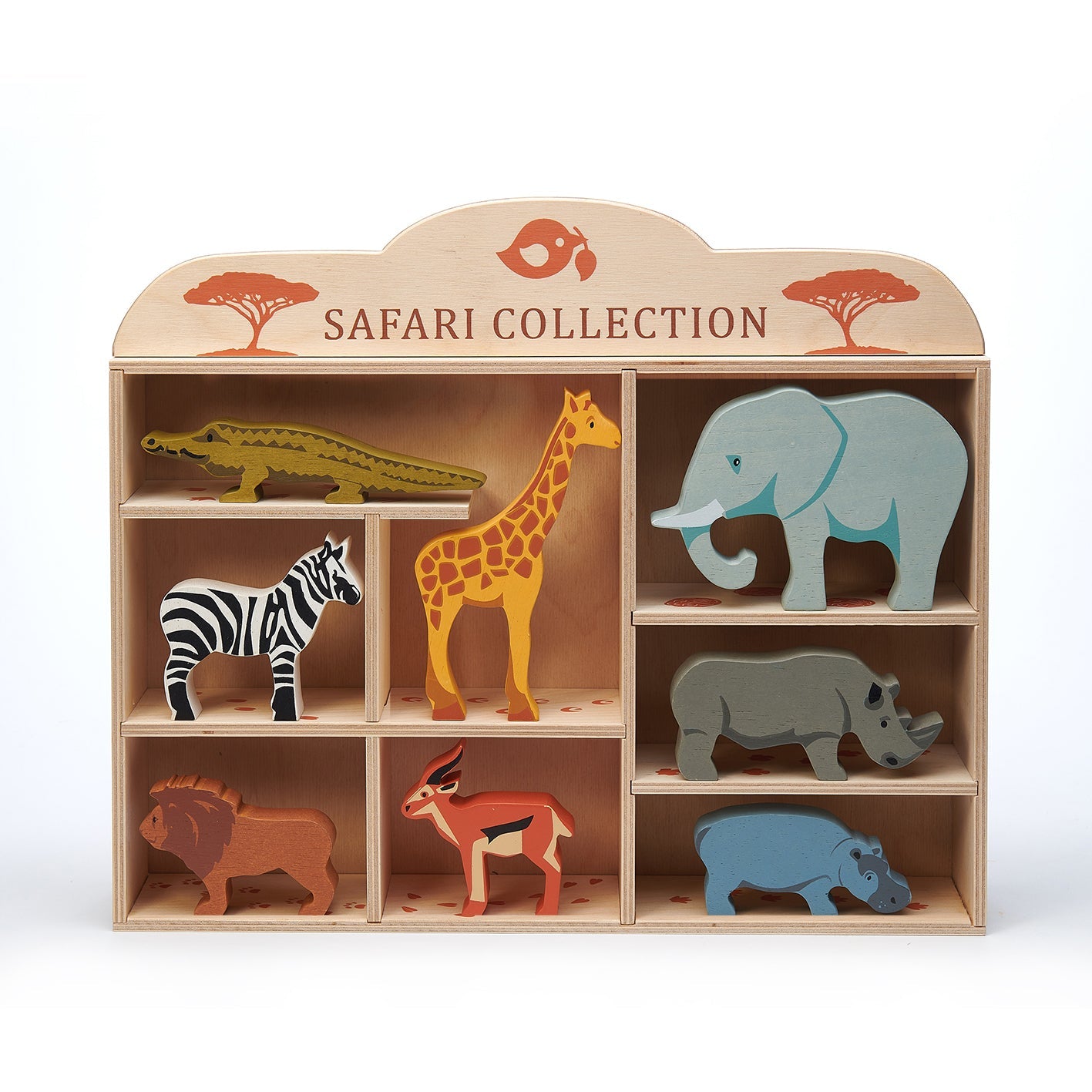 8 Safari Animals Wooden Shelf Set | Tender Leaf Toys | Mucky Wolf