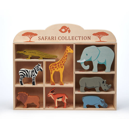 8 Safari Animals Wooden Shelf Set | Tender Leaf Toys | Mucky Wolf